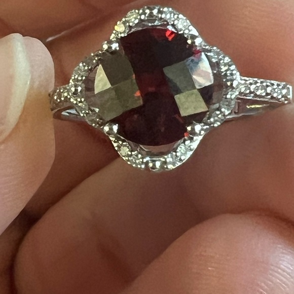 2ct Garnet Diamond Halo Gold Ring - Picture 6 of 6